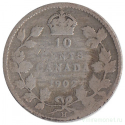 Монета. Канада. 10 центов 1902 год. (Н).