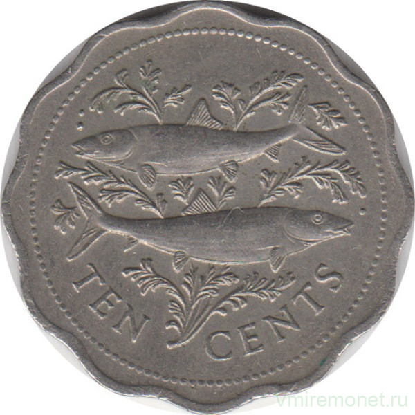 Монета. Багамские острова. 10 центов 1987 год.