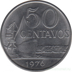 Монета. Бразилия. 50 сентаво 1976 год.
