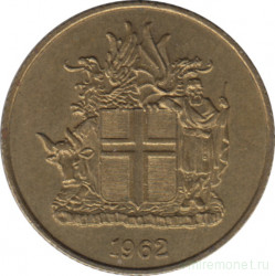 Монета. Исландия. 1 крона 1962 год.