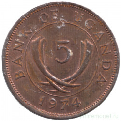 Монета. Уганда. 5 центов 1974 год.