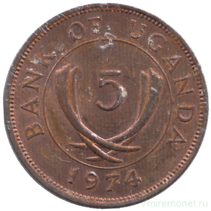 Монета. Уганда. 5 центов 1974 год.
