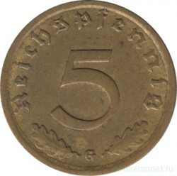 Монета. Германия. Третий Рейх. 5 рейхспфеннигов 1938 год. Монетный двор - Карлсруэ (G).