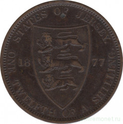 Монета. Великобритания. Джерси. 1/12 шиллинга 1877 год.