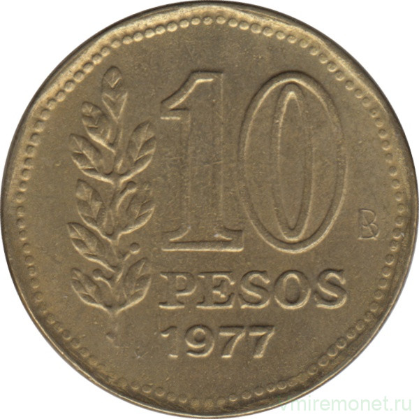 Монета. Аргентина. 10 песо 1977 год.