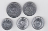 Монета. КНДР. Набор из 5 обиходных монет 1 , 5 чон 2008 год и 10 , 50 чон и 1 вон 2002 год. ав.