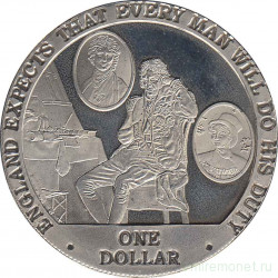 Монета. Острова Кука. 1 доллар 2007 год. Англия ожидает, что каждый выполнит свой долг. Нельсон сидит.