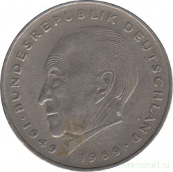 Монета. ФРГ. 2 марки 1969 год. Конрад Аденауэр. Монетный двор - Карлсруэ (G).