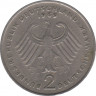 Монета. ФРГ. 2 марки 1969 год. Конрад Аденауэр. Монетный двор - Карлсруэ (G). рев.