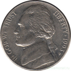 Монета. США. 5 центов 1993 год. Монетный двор P.