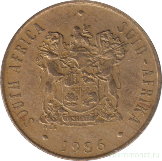 Монета. Южно-Африканская республика (ЮАР). 2 цента 1986 год.