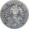 Монета. Гибралтар. 5 фунтов 2005 год. 200 лет Трафальгарскому сражению. Горацио Нельсон. ав.