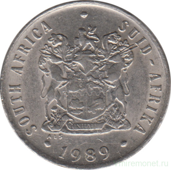 Монета. Южно-Африканская республика (ЮАР). 10 центов 1989 год.