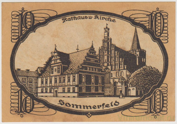 Бона. Нотгельд. Германия. Город Зоммерфельд. 10 пфеннигов 1920 год.