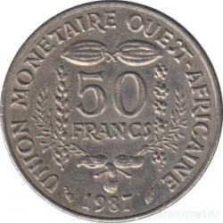 Монета. Западноафриканский экономический и валютный союз (ВСЕАО). 50 франков 1987 год.