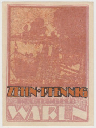 Бона. Нотгельд. Германия. Город Варен. 10 пфеннигов 1921 год. Вариант 1377.1.1. Брак.
