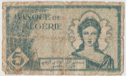 Банкнота. Алжир. 5 франков 1942 год.
