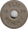 Монета. Фиджи. 1 пенни 1934 год. ав.