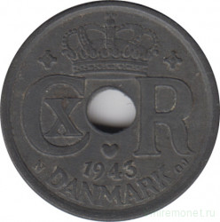 Монета. Дания. 25 эре 1943 год.