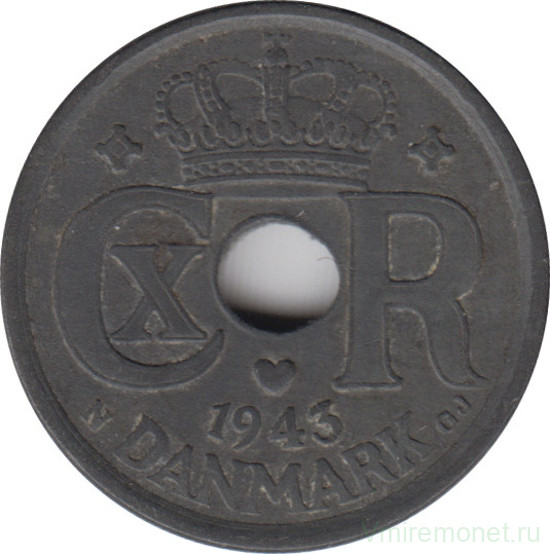 Монета. Дания. 25 эре 1943 год.