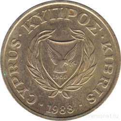 Монета. Кипр. 20 центов 1988 год.