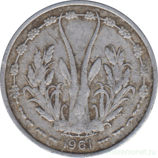 Монета. Западноафриканский экономический и валютный союз (ВСЕАО). 1 франк 1961 год.