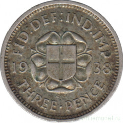 Монета. Великобритания. 3 пенса 1938 год. Серебро.
