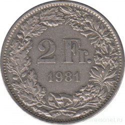 Монета. Швейцария. 2 франка 1981 год.
