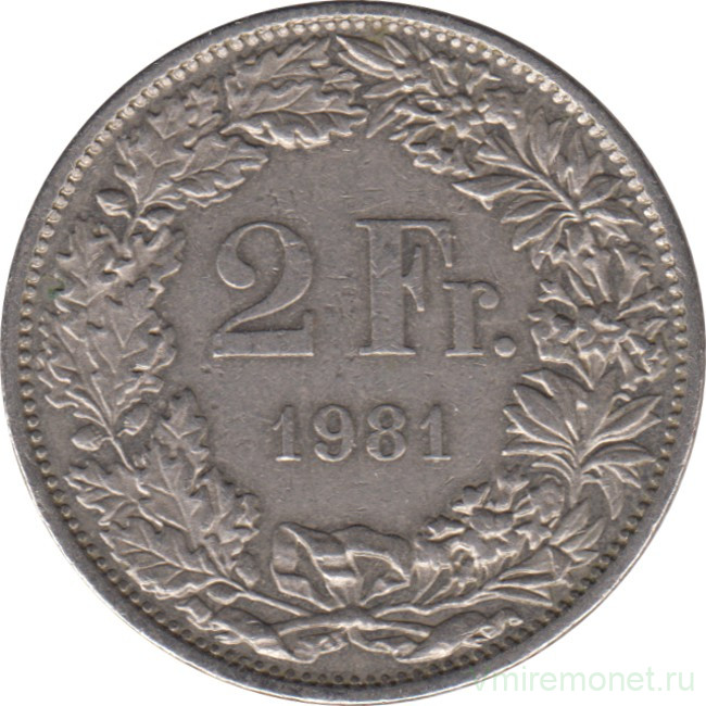 Монета. Швейцария. 2 франка 1981 год.