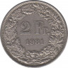 Монета. Швейцария. 2 франка 1981 год. ав.