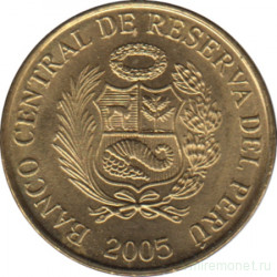 Монета. Перу. 1 сентимо 2005 год. Латунь.