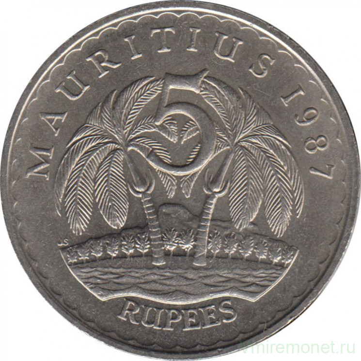Монета. Маврикий. 5 рупий 1987 год.