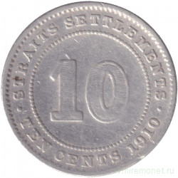 Монета. Стрейтс Сетлментс. 10 центов 1910 год.