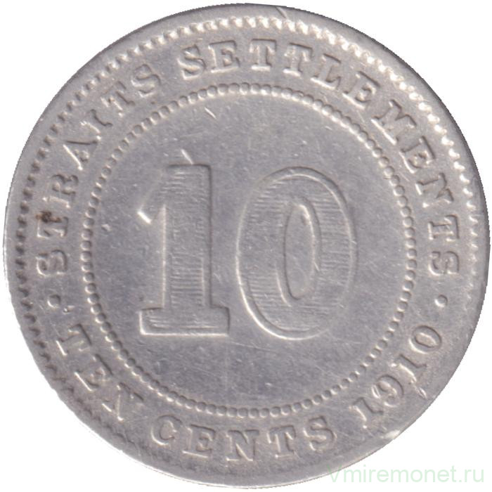 Монета. Стрейтс Сетлментс. 10 центов 1910 год.