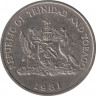 Монета. Тринидад и Тобаго. 25 центов 1981 год. ав.