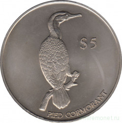 Монета. Новая Зеландия. 5 долларов 2000 год. Пёстрый баклан.