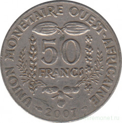 Монета. Западноафриканский экономический и валютный союз (ВСЕАО). 50 франков 2007 год.