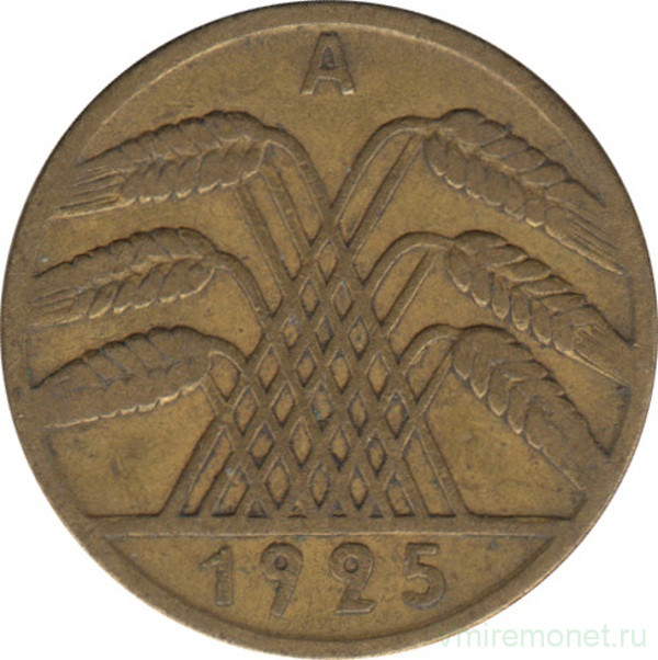 Монета. Германия. Веймарская республика. 10 рейхспфеннигов 1925 год. Монетный двор - Берлин (А).