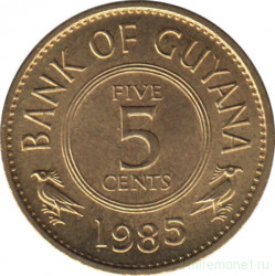 Монета. Гайана. 5 центов 1985 год.