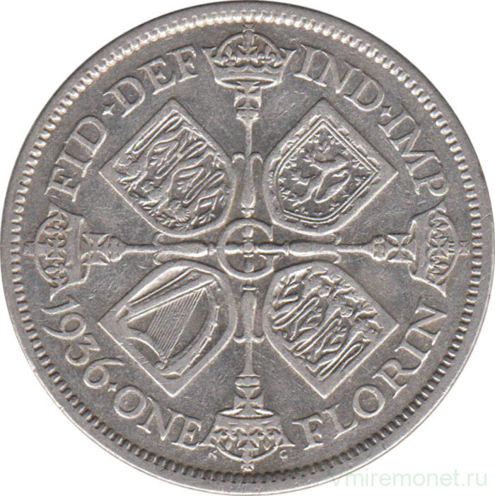 Монета. Великобритания. 1 флорин (2 шиллинга) 1936 год.