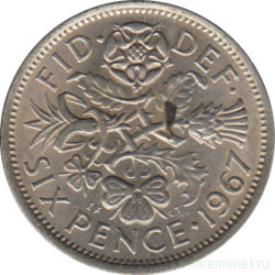 Монета. Великобритания. 6 пенсов 1967 год.