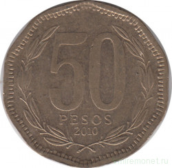 Монета. Чили. 50 песо 2010 год.