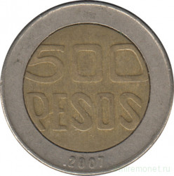 Монета. Колумбия. 500 песо 2007 год.