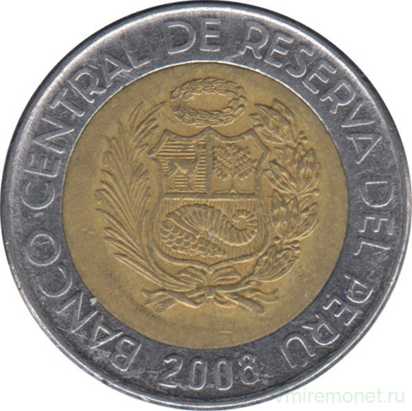 Монета. Перу. 2 соля 2008 год.
