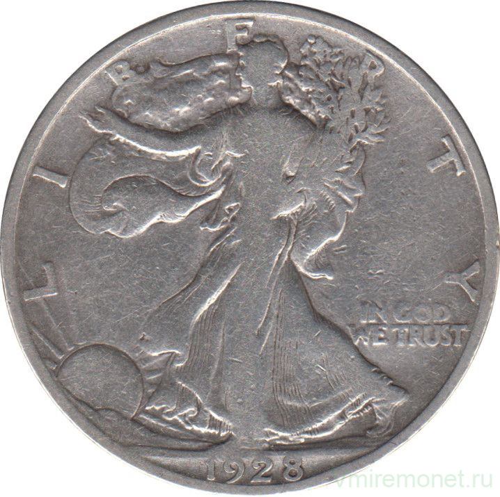 Монета. США. 50 центов 1928 год. Шагающая свобода. Монетный двор - Сан-Франциско (S).