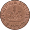  Монета. ФРГ. 1 пфенниг 1950 год. Монетный двор - Штутгарт (F). ав.