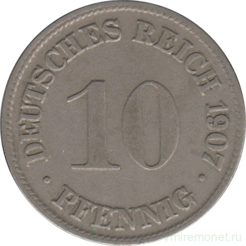Монета. Германия (Германская империя 1871-1922). 10 пфеннигов 1907 год. (D).