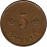 Монета. Финляндия. 5 пенни 1922 год. рев