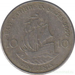 Монета. Восточные Карибские государства. 10 центов 2000 год.