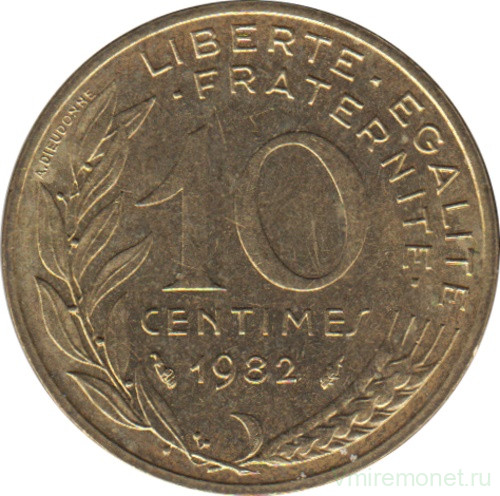 Монета. Франция. 10 сантимов 1982 год.